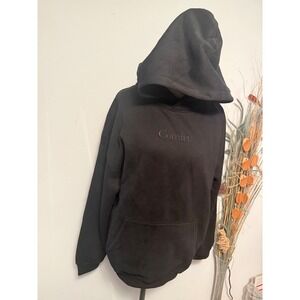 Comfrt Black Oversized Hoodie Women Embroidered Logo Fleece Pullover Streetwear